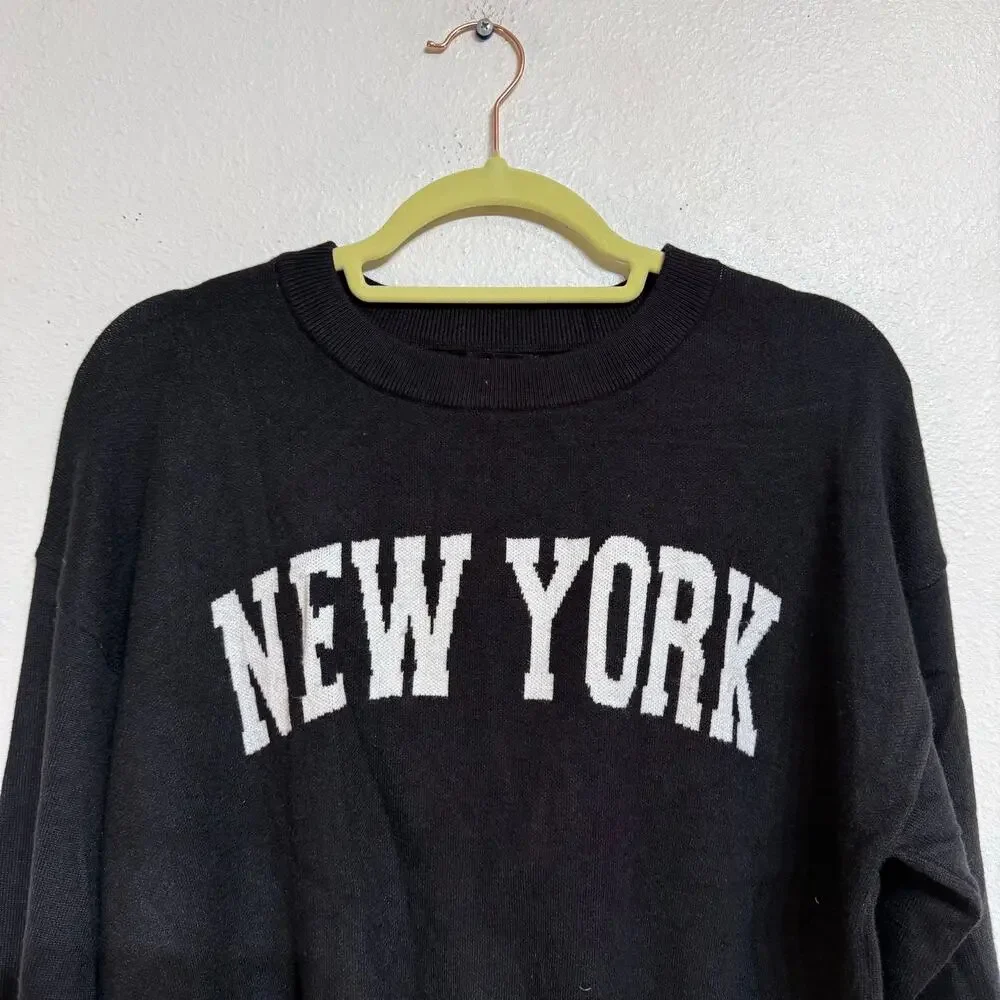 Forever 21 Black New York Graphic Knit Sweater Sz S